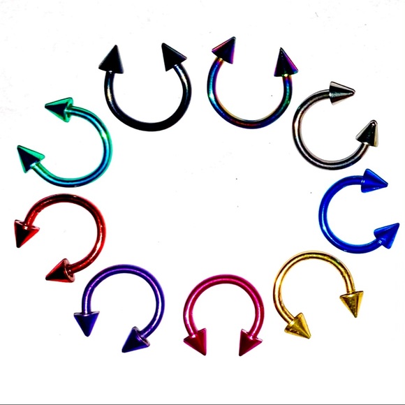 Spiked Horseshoe Ring Hoop 16g 8mm 5/16" Lip Nose - Picture 2 of 10